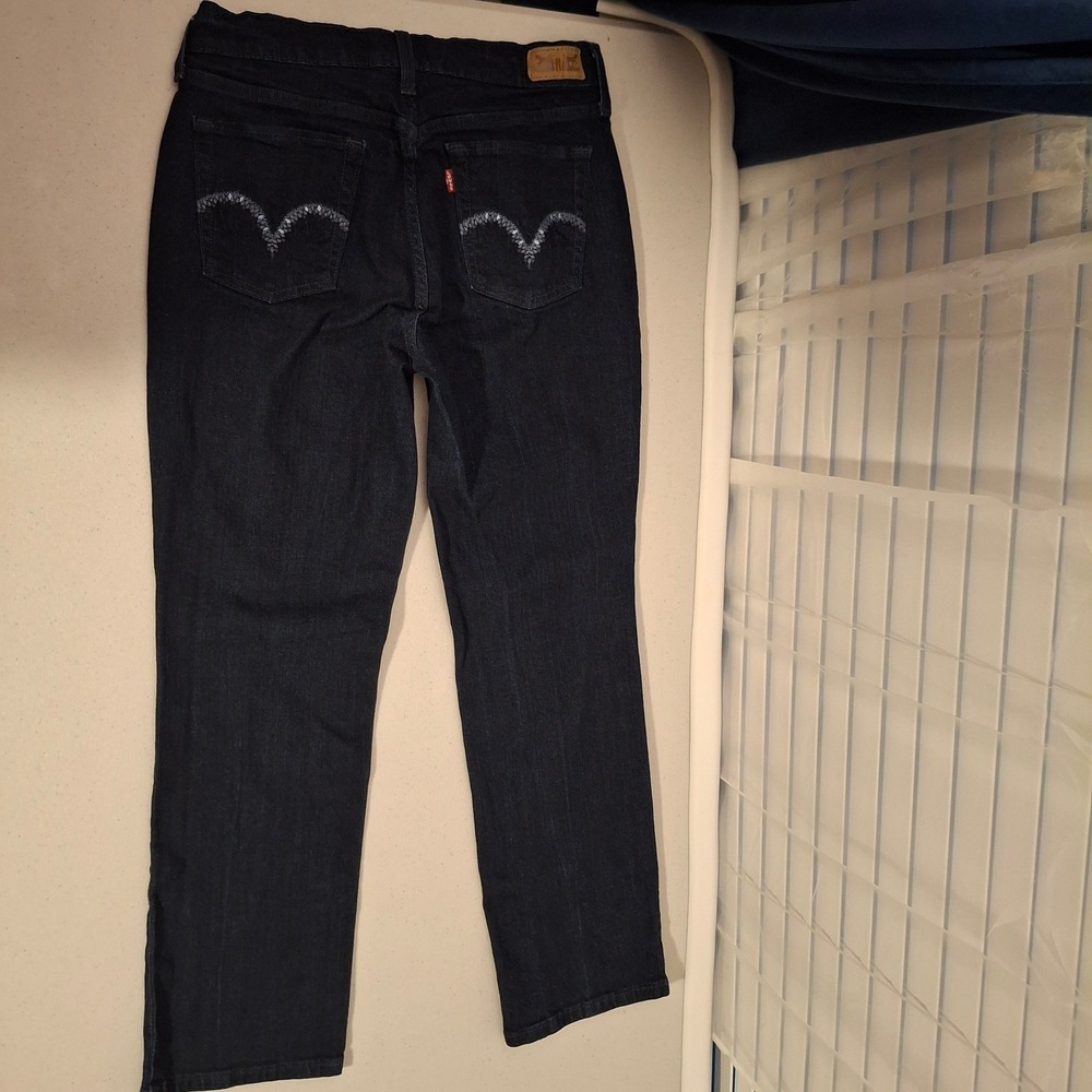 Levi's 505 Straight Leg Jeans Dark Wash Embellished Pockets Women's‎ 8S - Picture 2 of 11